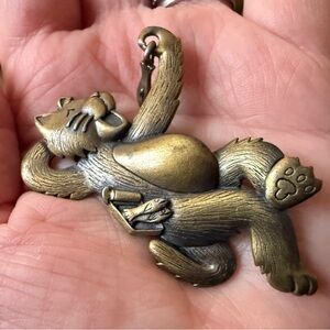 Vintage JJ brooch -Bronze Cat with Fish